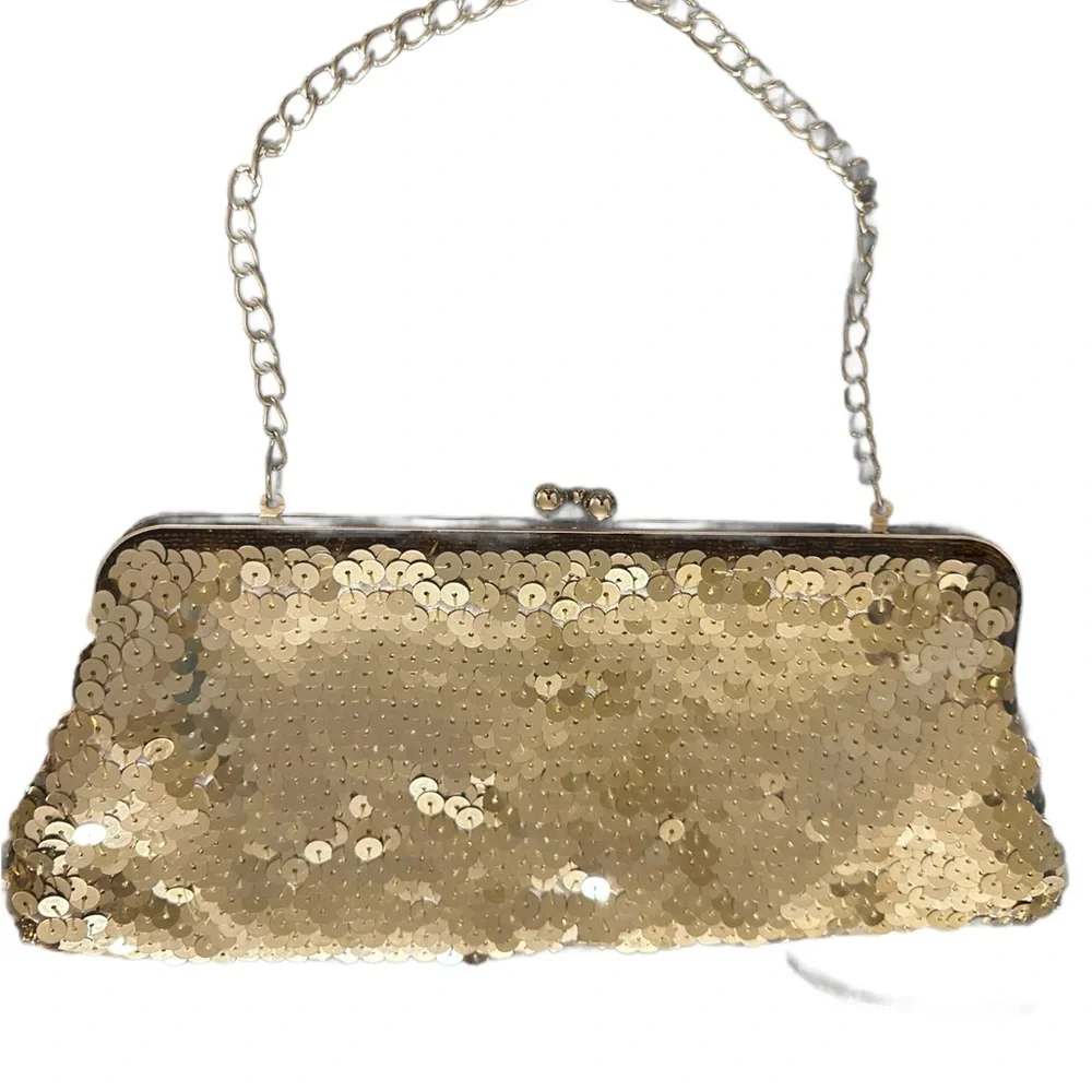 The Limited Clutch Sequin With Kiss Lock GOLD - Picture 1 of 4